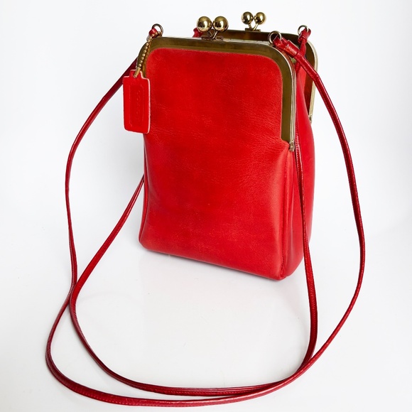 70s Bonnie Cashin for Coach Double Entry Swinger Bag Red Leather Kiss Locks Rare - Picture 8 of 14